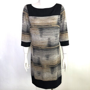 S.L. Fashions 12 Women's 3/4 Sleeve Mini Dress Black Gray Striped